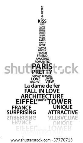 stock vector : Abstract Eiffel tower made from words which relate with France and Paris