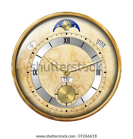 Gold clock isolated on white