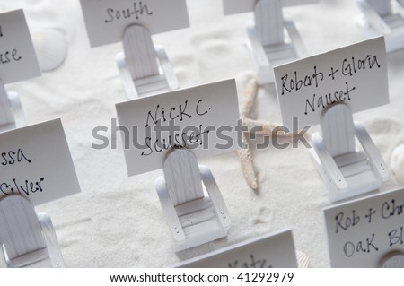 stock photo Place Cards at Beach Themed Wedding