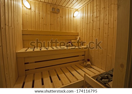 Interior of a private sauna in luxury health spa
