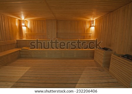 Interior of large sauna room in luxury health spa