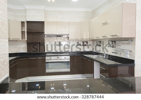 American style kitchen area of a luxury apartment showing interior design