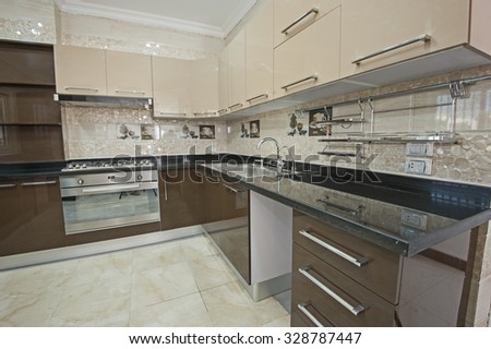 American style kitchen area of a luxury apartment showing interior design