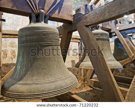Traditional old bells in a church tower from the middle ages