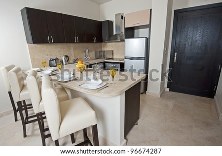 Kitchen area of a luxury apartment