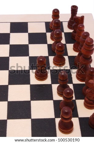 Chess board with figures for the game on a white background