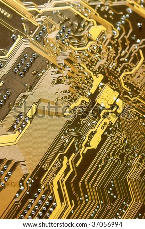 Computer part. Downside of circuit board close-up.