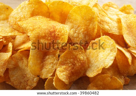 Heap of spicy potato chips.