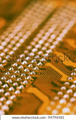 Computer part: contacts of circuit board close-up.