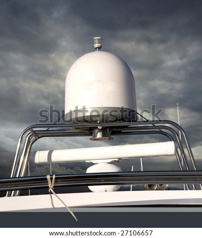 This is the top portion of a luxurious Yacht, with clipped path, with all the navigation controls of the boat