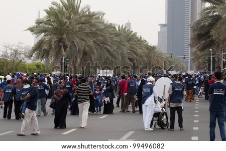 DUBAI - UAE - APRIL 06 2012: March For Peace crowd  during the \