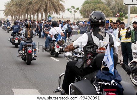 DUBAI - UAE - APRIL 06 2012: Parade from Dubai Eagle Bikers group during the \