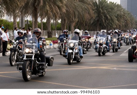 DUBAI - UAE - APRIL 06 2012: Members of Dubai Eagle Group with their Bikes during the \