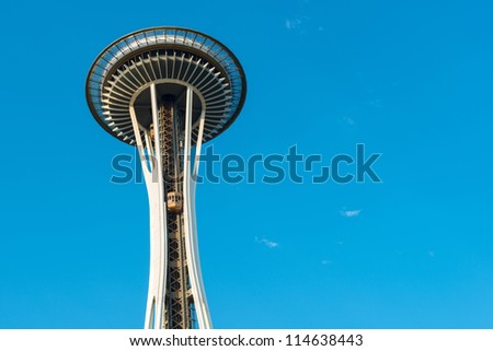 SEATTLE, WA - JULY 8: Elevators going up on the Space Needle in Seattle, Washington on July 8, 2012. Built for the 1962 World\'s Fair, 2.3 million people visit the Space Needle each year.