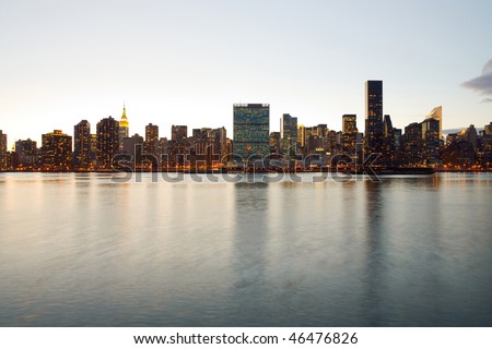 Midtown skyline across the East River with the United Nations Building in the middle, Manhattan, New York City, New York, United States, North America