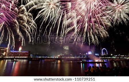 Fireworks over the River Thames in London