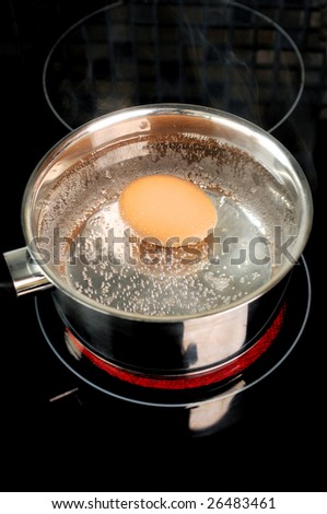 Eggs cooked in a pot on an electric stove