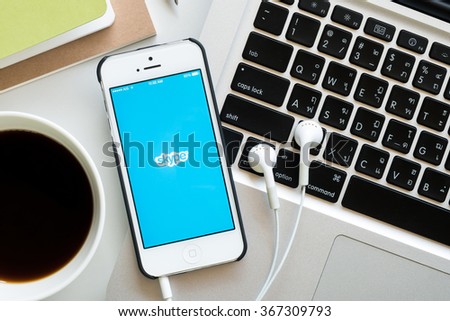 CHIANG MAI, THAILAND - JAN 09,2016: Apple iPhone with Skype application on the screen. Skype is an application that providing text chat, video chat and voice calls