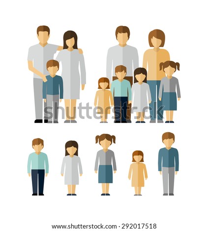 Family Kids Parents Flat People Figures Icons