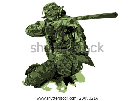 stock photo Soldier aiming with sniper rifle isolated on white background