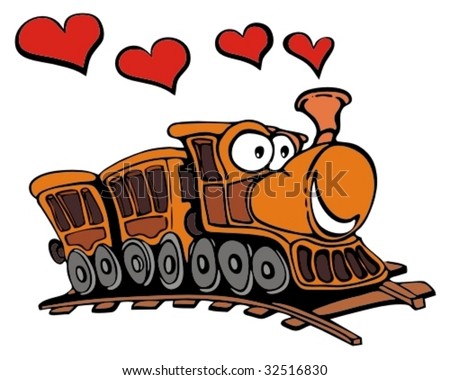 stock vector : Funny cartoon train with love hearts.