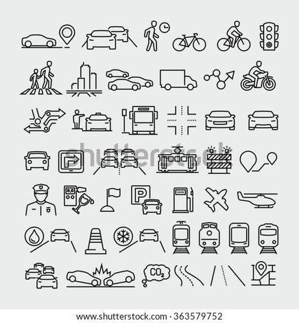 Traffic vector line icons set