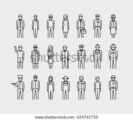 Human avatars, people professions, set vector thin line icons
