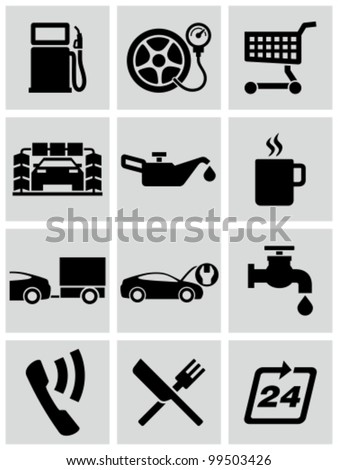 Gas station service icons set Gas station service icons set