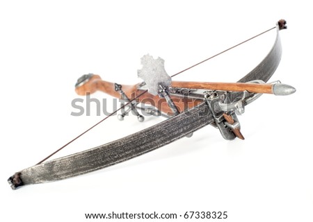 stock photo Retro stylized wooden crossbow on white background