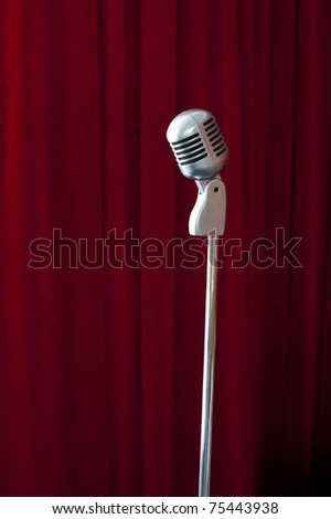  Fashioned Microphone on Old Fashioned Microphone On Red Curtain Background Stock Photo
