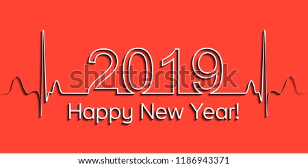 Medical Christmas banner, 2019 happy new year, vector 2019 health medical style wave heartbeat, concept healthy lifestyle, 3D effect with shadow, fitness life