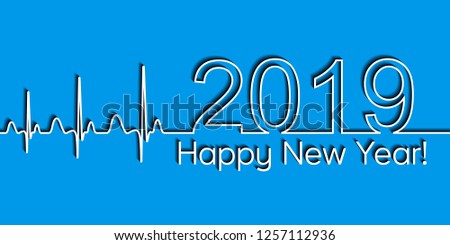 Medical Christmas banner, 2019 happy new year, vector 2019 health medical style wave heartbeat, concept healthy lifestyle, 3D effect with shadow