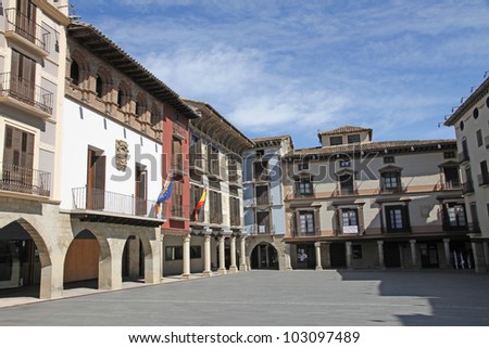 Neoclassical-Style Mural Paintings Square, Graus, Huesca Spain