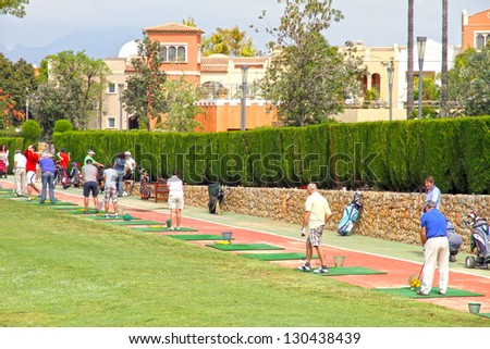 DENIA,COMUNIDAD VALENCIANA,SPAIN--MAY 27, 2012 Golf lessons at the luxury Resort hotel Marriot La Sella, May 27 2012 in Denia, Alicante, Spain