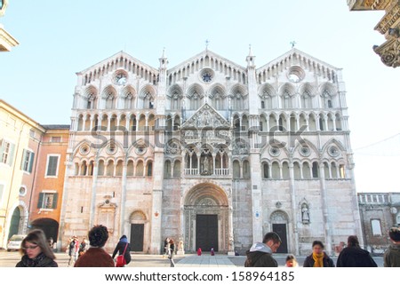 FERRARA, ITALY -DECEMBER 30: piazza Cattedrale and Duomo qualified by UNESCO as World Heritage Site in Ferrara, Italy on December 30, 2012. Duomo cathedral