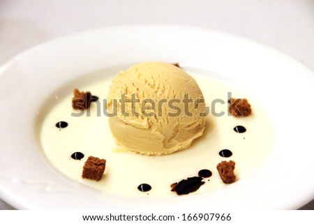 Ball of ice cream on custard