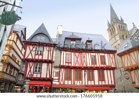 VANNES FRANCE: timbered houses old town on March 17, 2012 in Brittany, France. Is a medieval town situated on a north side of golf of Morbihan, in region Brittany, in France.