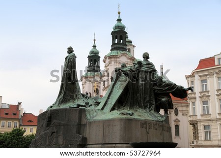 Statue of Jan Hus in Old Town Central Square in Prague