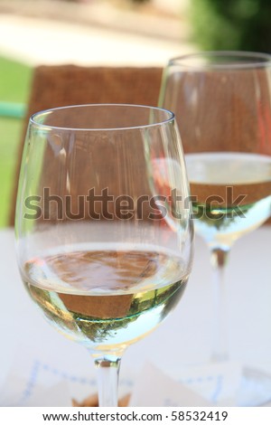 Couple of glasses of white wine, Terrace La Sella golf course, Denia, Alicante, Spain