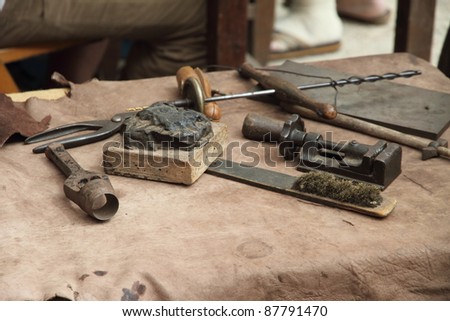 Artisan tools,Rubielos de Mora during the Medieval market,Teruel,Spain