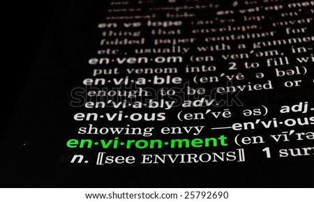 The word environment in a dictionary, green on black