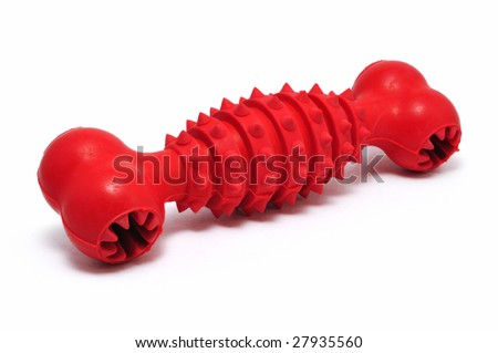Red Rubber Dog Chew Toy Isolated On White.