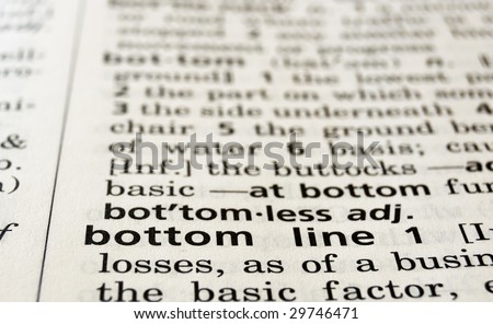Bottom Line in a dictionary, closeup