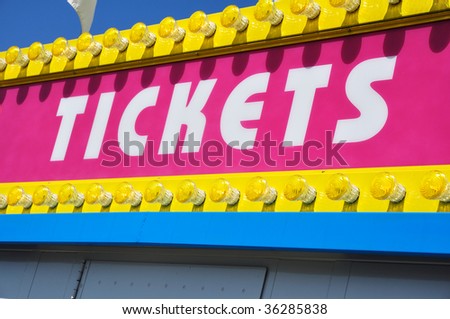 Ticket Booth Sign White Letters on Pink