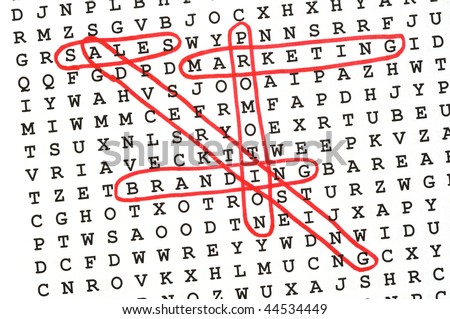 Sales and Marketing Word Search Puzzle using Red Ink