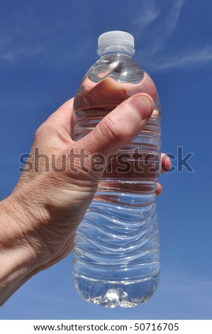 Hand Holding a Bottle of Water Isolated on White