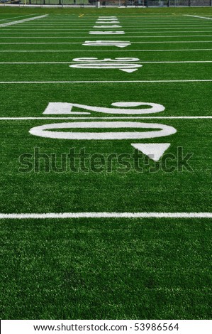 20 Yard Line on American Football Field, Copy Space, vertical