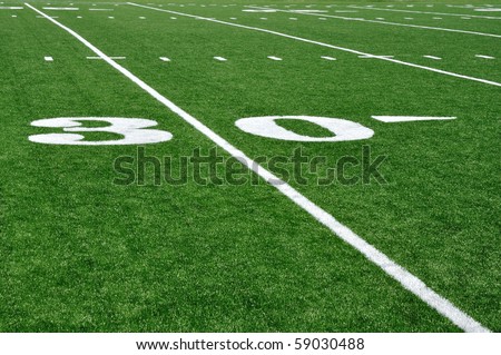 30 Yard Line on American Football Field with Hash Marks