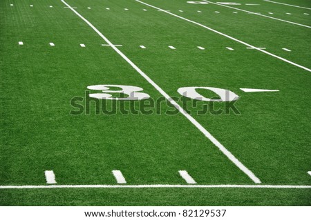 30 Yard Line on American Football Field with Hash Marks and Sideline
