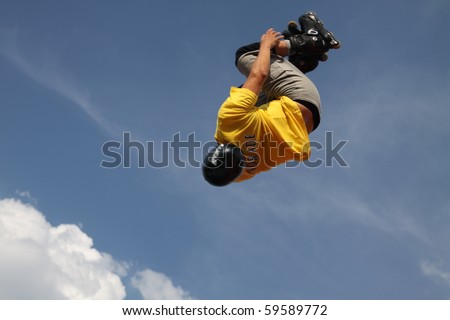 MOSCOW - JULY 31: Luzhniki Olympic arena, Cesar Andrade performs a jump - Stage of a cup of Europe on July 31, 2010 in Moscow